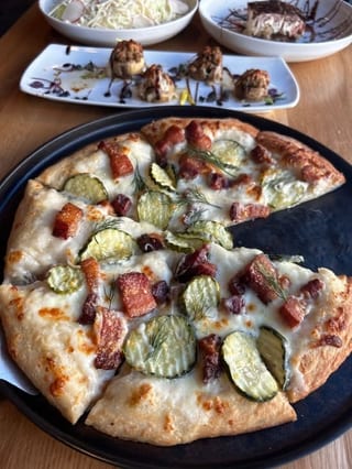 Ai Cetriolini pizza with pickles, bacon and dill